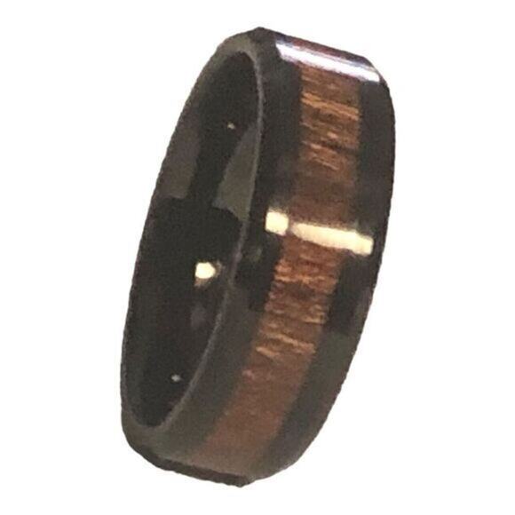 Men's Tungsten Wood Inlay Ring Black Band Wedding Jewelry Rustic Elegant size 12 - Picture 4 of 4